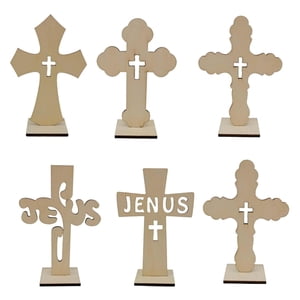 Bothyi - 6 Uds Cruz De Madera De Pie Decoración De Bautismo Dormitorio Cruz De Pie Para Manualidades