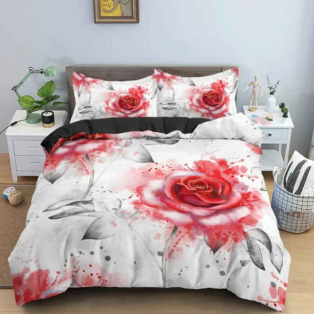 x1251 Bed Sheets/ Floral Bedding Set Luxury Cozy Duvet Cover Set With Pillowcase Beautiful Roses Bedclothes For Bedroom Decor Twin 3-Piece Bedding Set (1 Duvet Cover + 2 Pillow Shams) nj1251