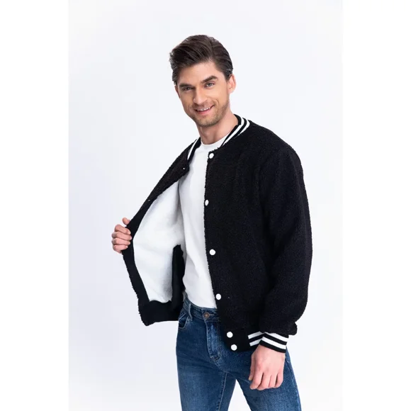 Chaqueta Universitaria Hombre Tipo Corderito Gruesa Bolsillos 7551