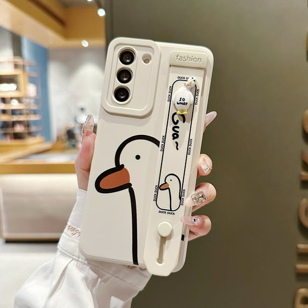 3D Cute Cartoom Duck Wrist Band Holder Stand Bracket Case For Samsung Galaxy S23 Ultra S22 Ultra S21 FE S20 Plus S10 Plus S9 Plus A53 A33 A73 5G Shockproof Cover