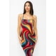 thumbnail image 3 of Saronite Vestido Midi Ajustado de Fiesta con Tirantes Finos Cruzados en la Espalda y Estampado Multicolor de Mármol, Rojo Multi (para Mujer), 3 of 5