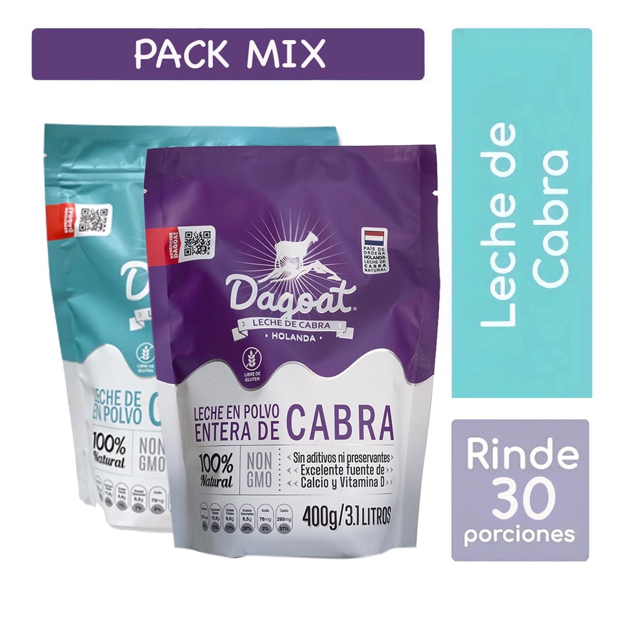 Pack Mix Leche De Cabra En Polvo (1 Entera Y 1descremada) Dagoat 400grs