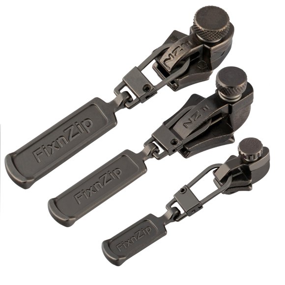 Kit de reparación de cremalleras FixnZip, níquel negro, paquete de 3 unidades, S, M, L