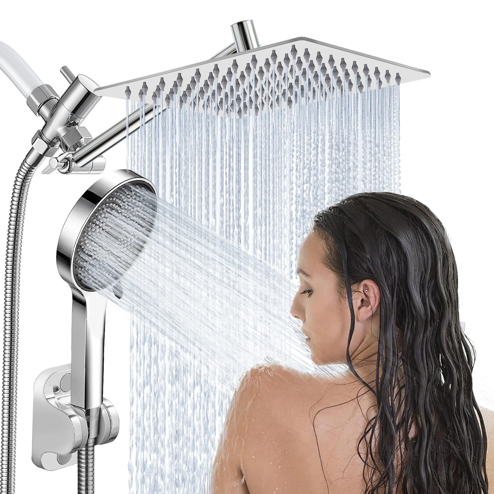 Cabezal De Ducha Tipo Lluvia Ashwanth De 20 Cm Con Combinación De Rociador Portátil