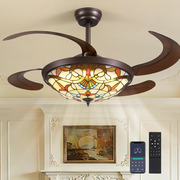 Ventilador de techo APBEAMLighting 122 cm estilo Tiffany con control remoto y luz regulable