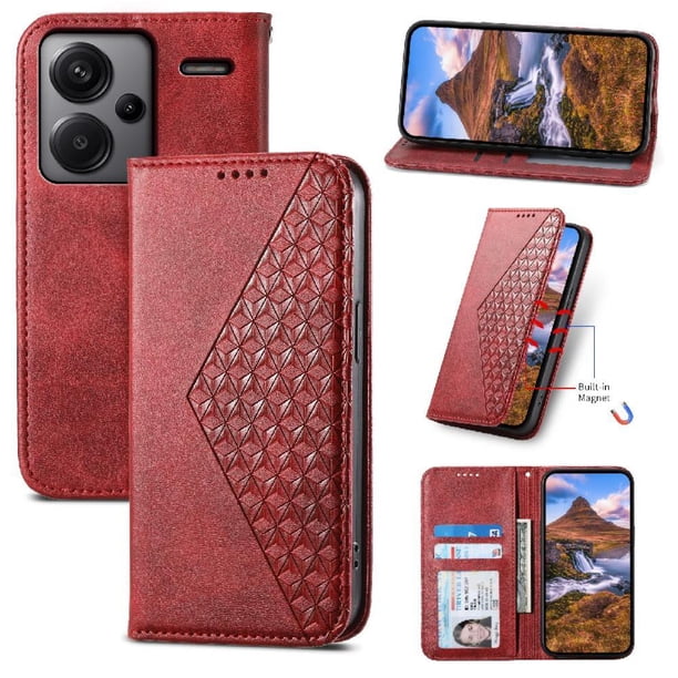 Funda Flip FOXDOCK para Xiaomi Redmi Note 13 Pro Plus 5G , Estilo Billetera con Diseño Rombo, Correa de Mano y Soporte, Uso Diario