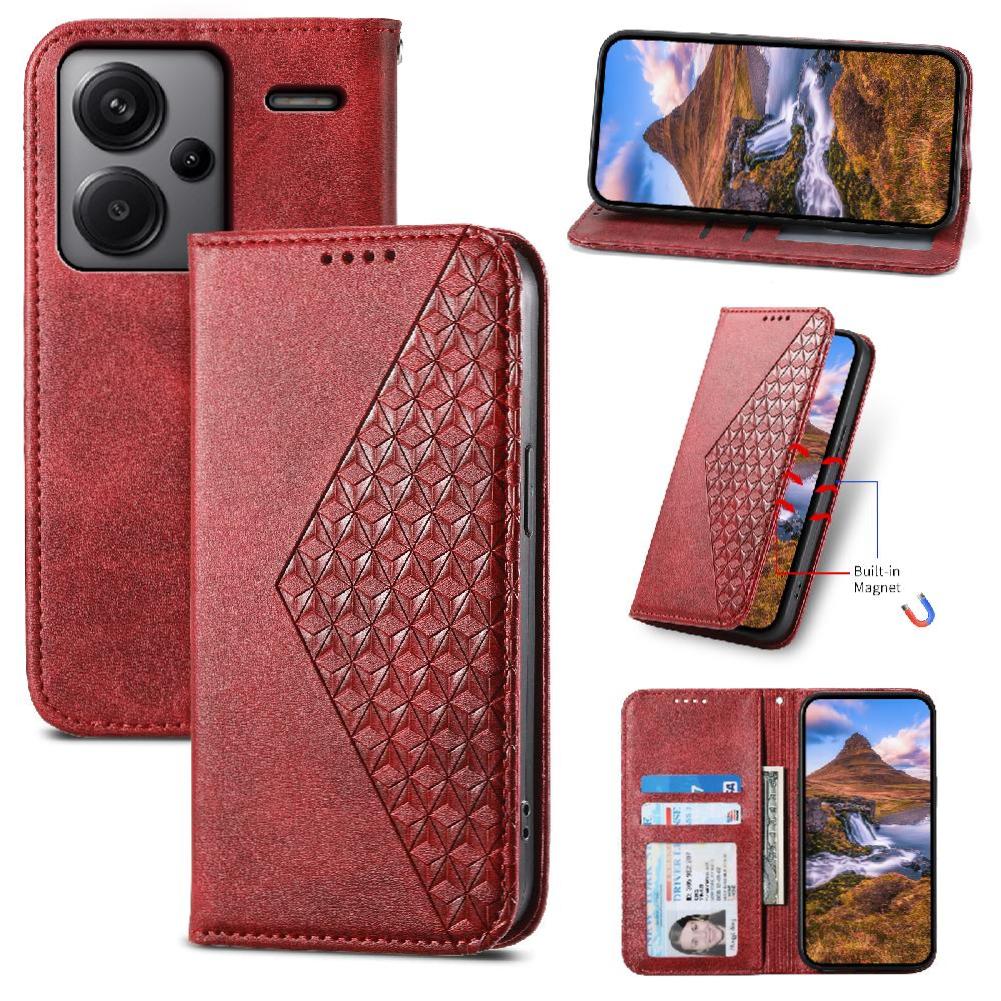 Funda Flip Foxdock Para Xiaomi Redmi Note 13 Pro Plus 5G , Estilo Billetera Con Diseño Rombo, Correa De Mano Y Soporte, Uso Diario