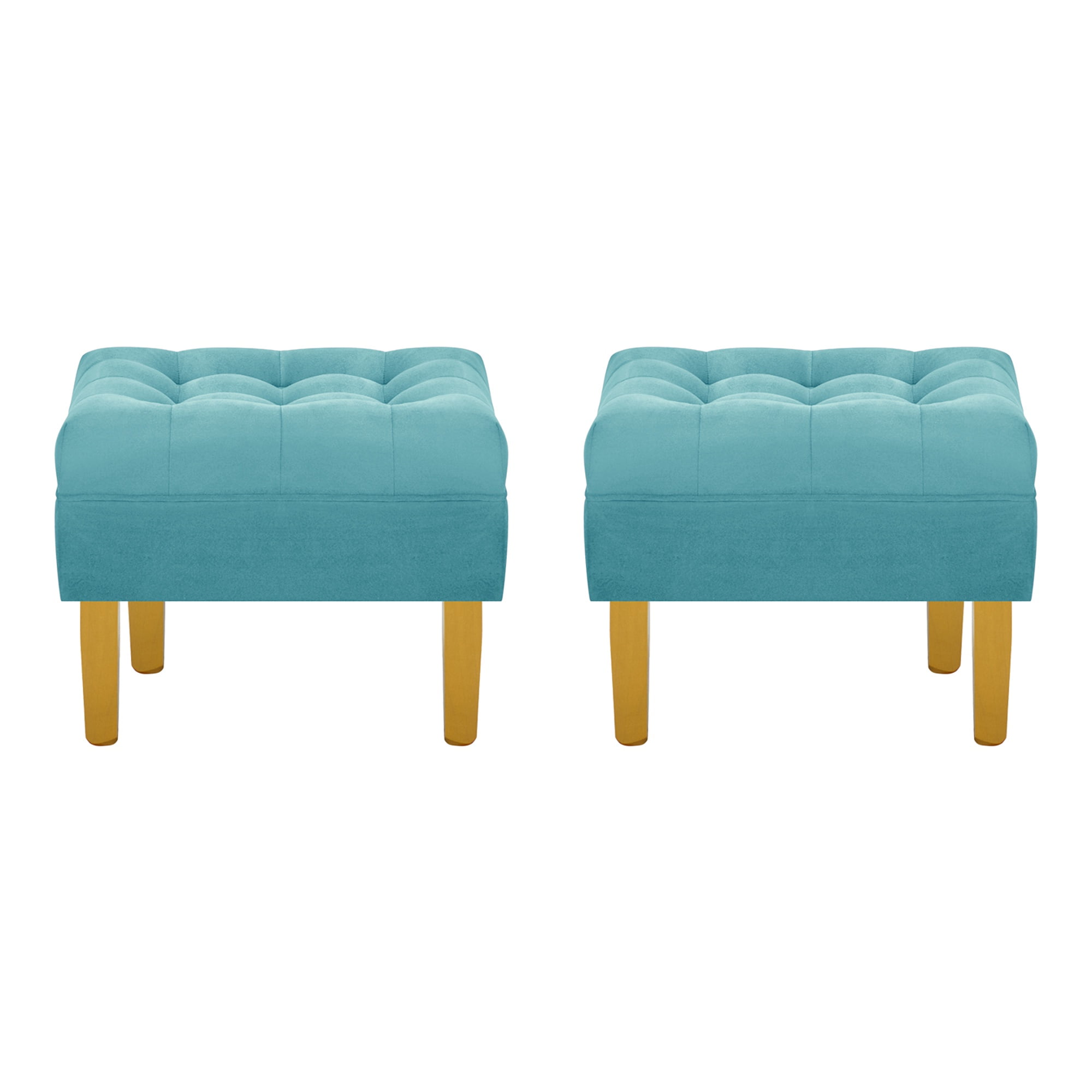 Bodevir - Set Pouf Wood 1c Felpa 01 Turquesa