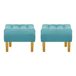 Bodevir - Set Pouf Wood 1C Felpa 01 Turquesa