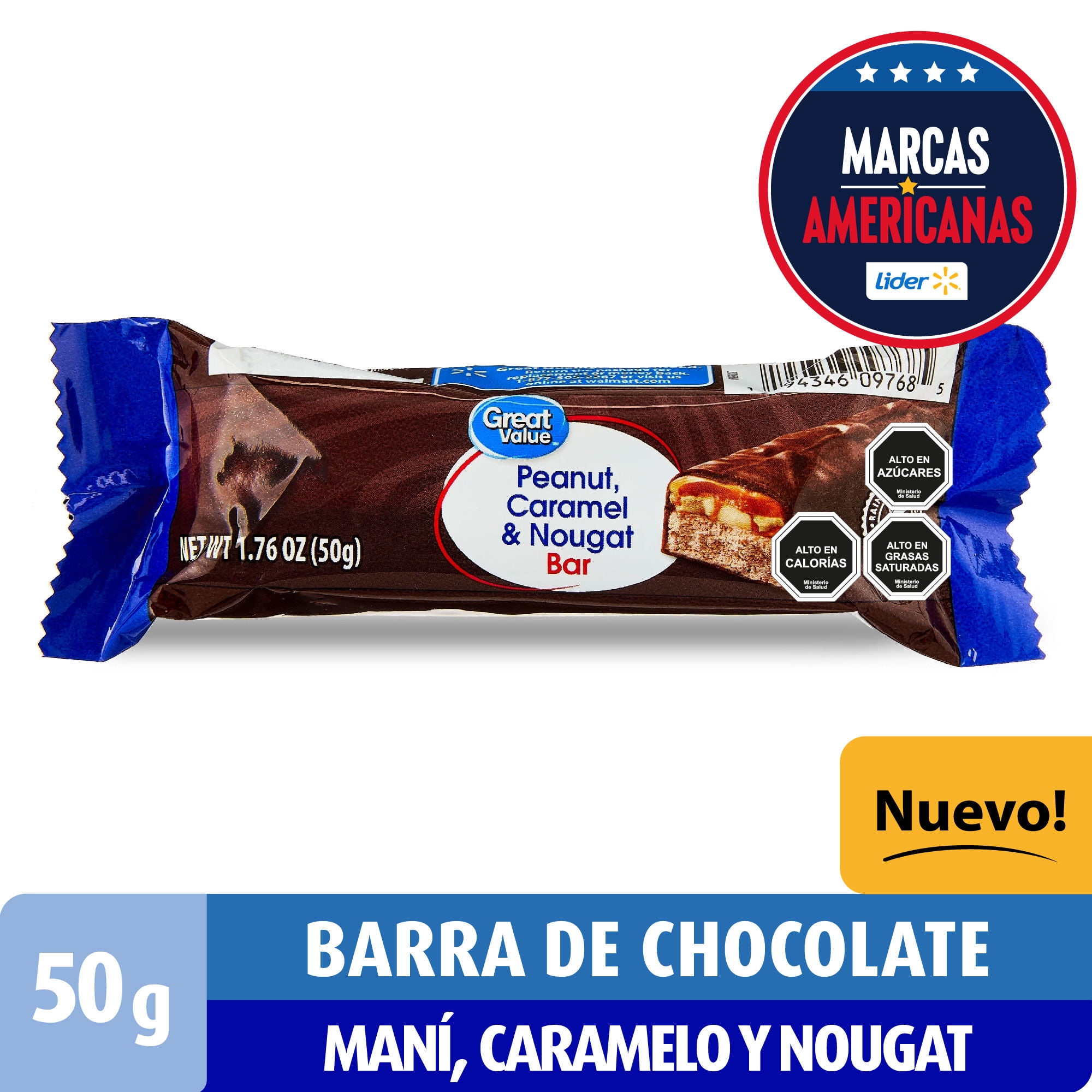 Barra De Chocolate Con Maní, Caramelo Y Nougat 50 g Great Value