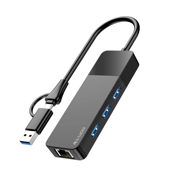 Hub adaptador USB C a Ethernet ALL-LUCKY 4 en 1 con 3 puertos USB 3.0