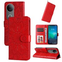 Funda Tipo Cartera Foxdock Para Vivo S20 , Diseño Girasol En Relieve, Cuero Pu, Cierre Magnético, Soporte Y Tarjetero