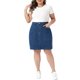 thumbnail image 2 of Falda lápiz de mezclilla de talla grande para mujer de Agnes Orinda, cintura alta, casual de verano, midi con bolsillos, 1X azul, 2 of 7