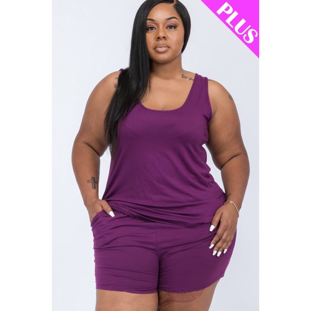 Cómodo Conjunto de Camiseta sin Mangas y Shorts en Talla Grande