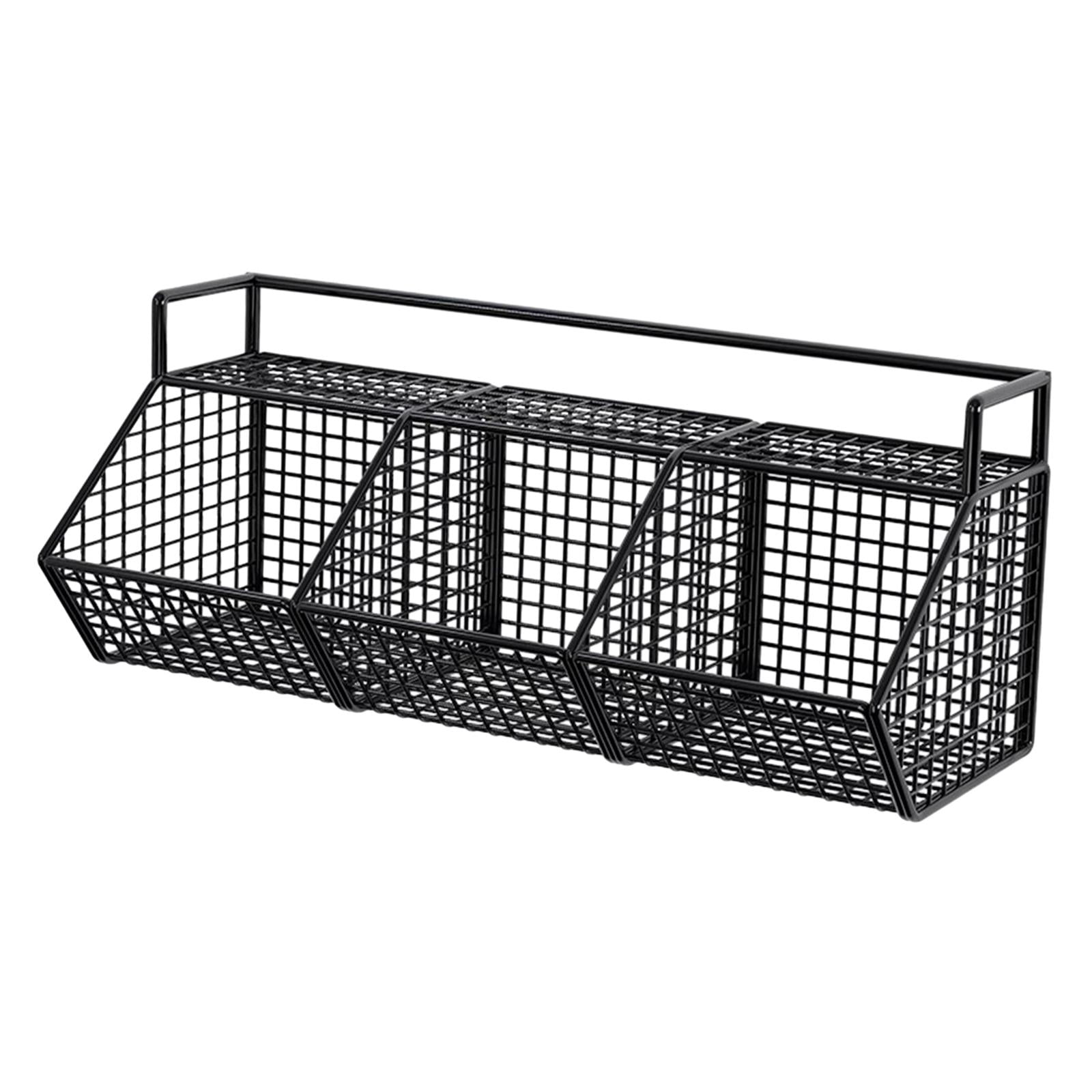 Magideal - Organizador De Almacenamiento Colgante, Cesta De Metal Pequeña Con Adhesivos, Cesta De Alambre Colgante Para Garaje, Cocina, Frutas, Verduras, , 3 Cuadrícula