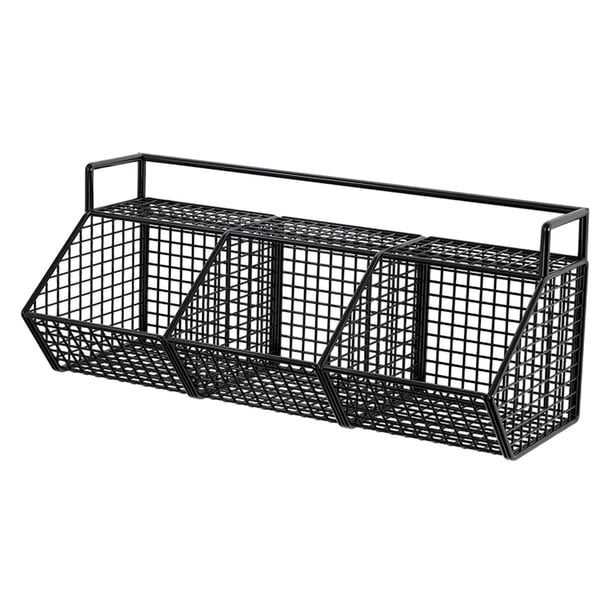 Organizador de almacenamiento colgante, cesta de metal pequeña con adhesivos, cesta de alambre colgante para garaje, cocina, frutas, verduras, , 3 cuadrícula