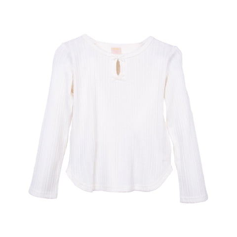 Pillin - Polera Niña Manga Larga Acanalada Detalle Cintas Crudo