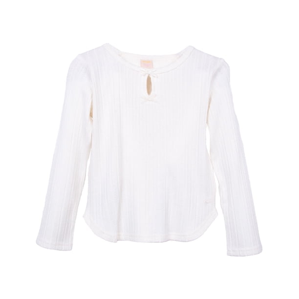 Polera Niña Manga Larga Acanalada Detalle Cintas Crudo