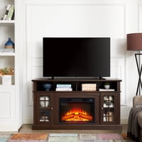 M&Ms - Classic Tv Media Stand Modern Entertainment Console With 23"" Fireplace Insert For Tv Up To 65"" With Open And Closed Storage Space, Espresso, 58.25""W*15.75""D*32""H
