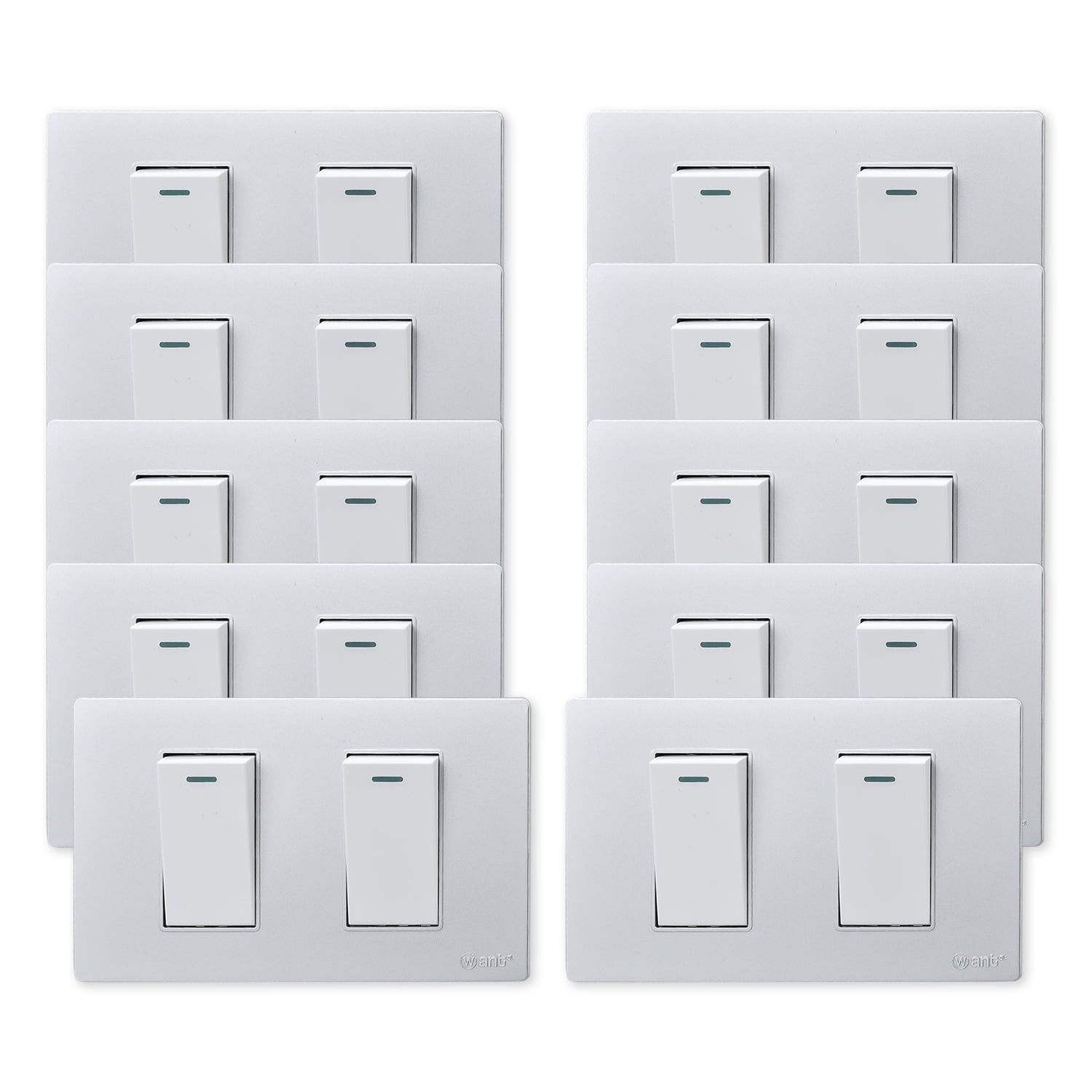 Want - Pack 10 Interruptores Doble Metálico 9/12 16a - Gris Blanco