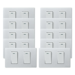 Want - Pack 10 Interruptores Doble Metálico 924 16A - Gris Blanco