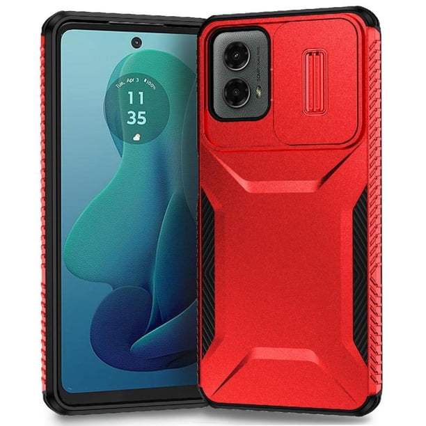 Funda Resistente para Motorola Moto G Play 5G 2024 con Tapa Deslizante y Protección Militar Rojo