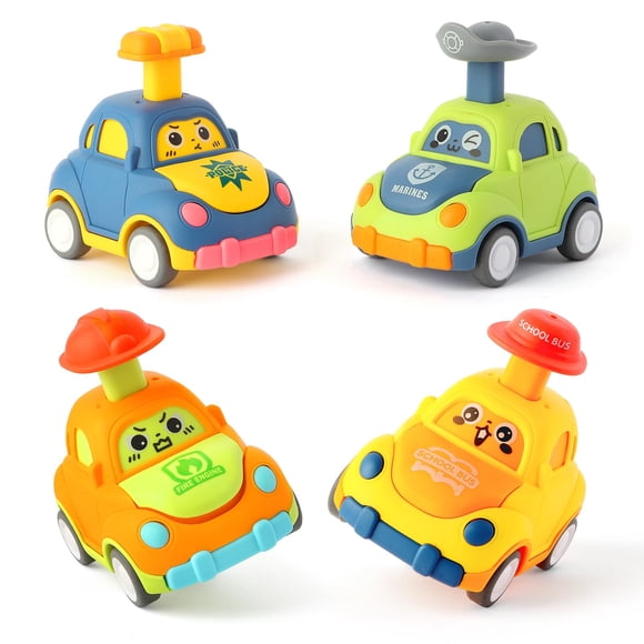 Set de 4 autos de juguete de retroceso QSONSELL para niños pequeños de 1 a 3 años