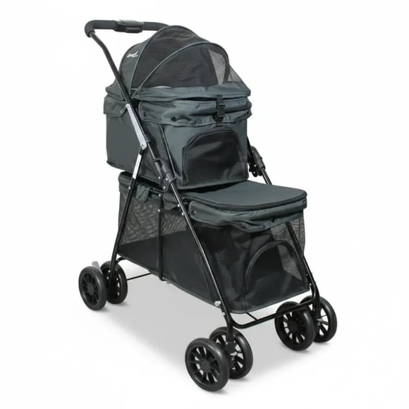 Coche Mascotas DuoPet Doble Gris