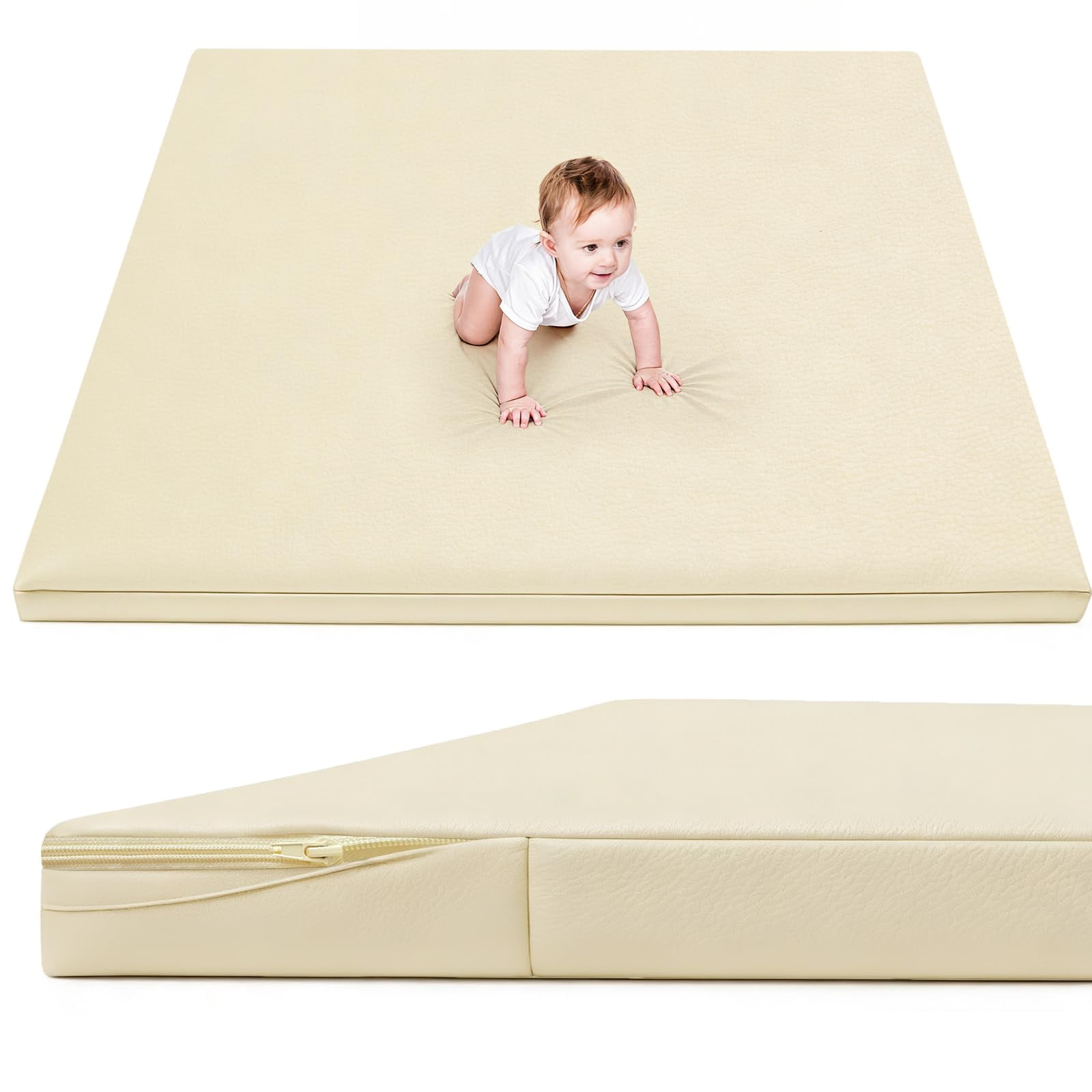 Alfombra De Juego Para Bebés Ilpeod Impermeable 3.3 Cm De Grosor 150x150 Cm Beige
