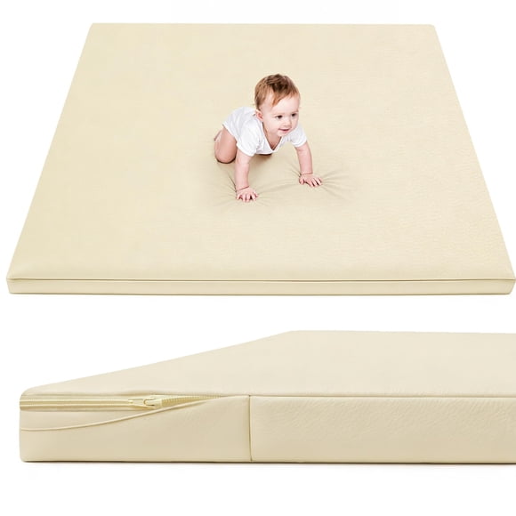 Alfombra de Juego para Bebés ILPEOD Impermeable 3.3 cm de Grosor 150x150 cm Beige