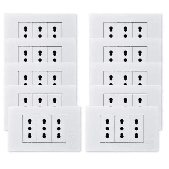 Pack 10 Tomacorriente Triple 10 16a 250v Blanco