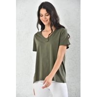 Home Fashion - Polera Mujer Verde Manga Corta Cuello V Talla S
