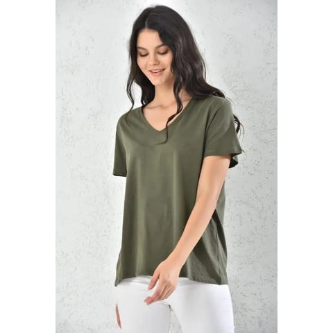 Home Fashion - Polera Mujer Verde Manga Corta Cuello V Talla L