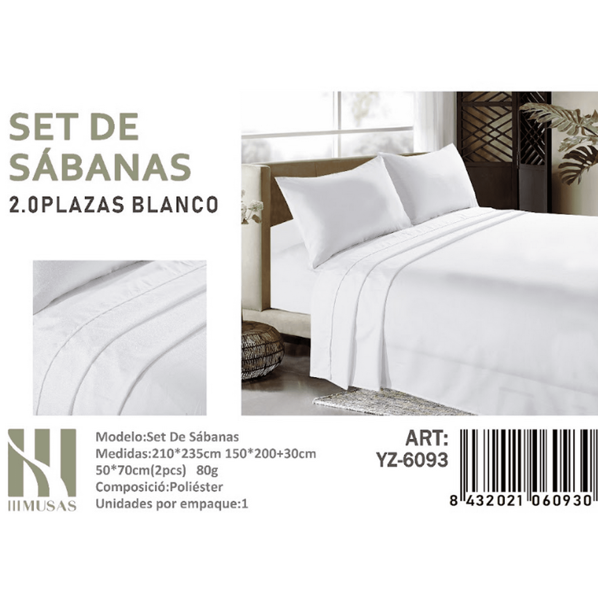 Mundo Shopping - Set De Sabanas 2.0 Plazas Color Blanco 150 Hilos 2 Funda De Almohada