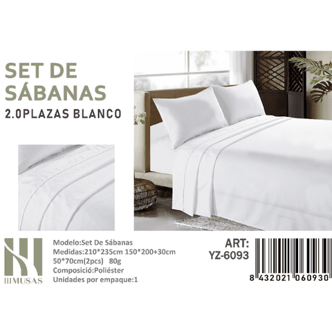 Mundo Shopping - Set De Sabanas 2.0 Plazas Color Blanco 150 Hilos 2 Funda De Almohada