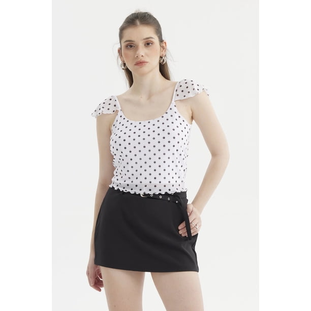 Polera Mujer Manga Vuelos Escote Cuadrado Blanco