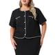 thumbnail image 1 of Agnes Orinda Chaqueta de Tweed para Mujer de Talla Grande para Escuela y Universidad, Blazer Corto de Manga Corta Casual de Negocios con Bolsillo 4X Negro, 1 of 8