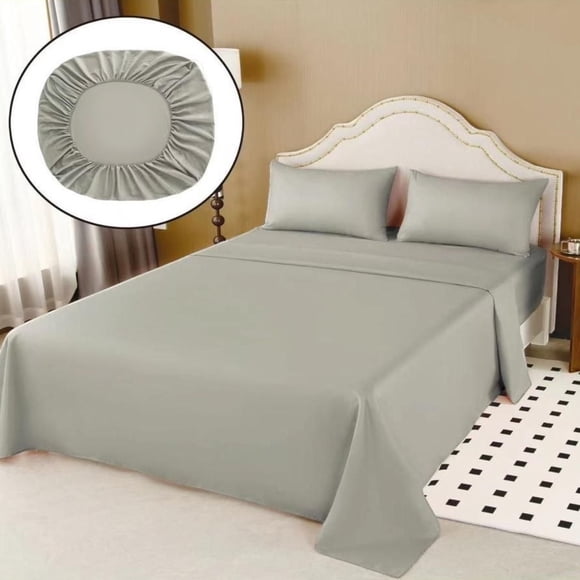 Juego De Sabanas 100% Algodón De 2 Plazas + 2 Funda Para Almohada 50x70cm Gris
