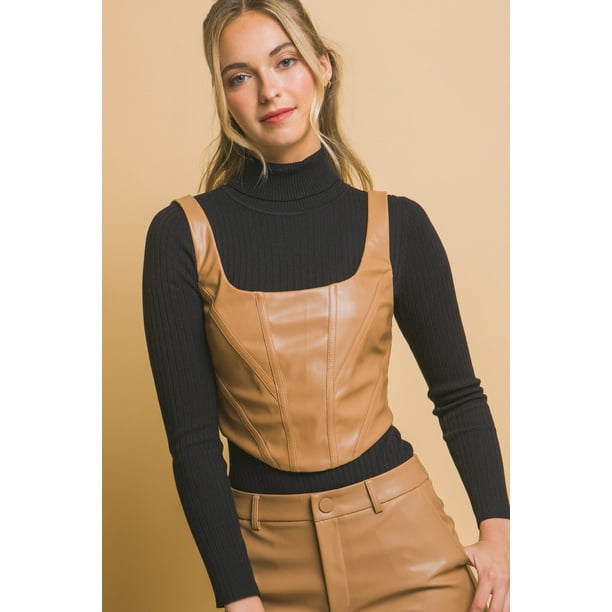 Top De Corsé Corto De Piel Sintética Color Camel (para Mujer)