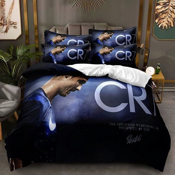 Soccer CR7 Duvet Cover, Ronaldo Microfiber Bedding Set 3PC Kids Comforter Cover Set