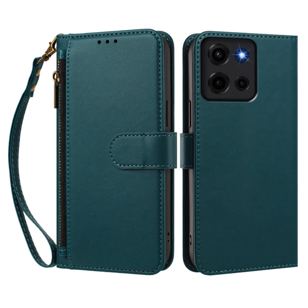 Funda Tipo Billetera para Motorola Moto G 5G 2025 con Soporte y Bolsillo con Cierre Verde