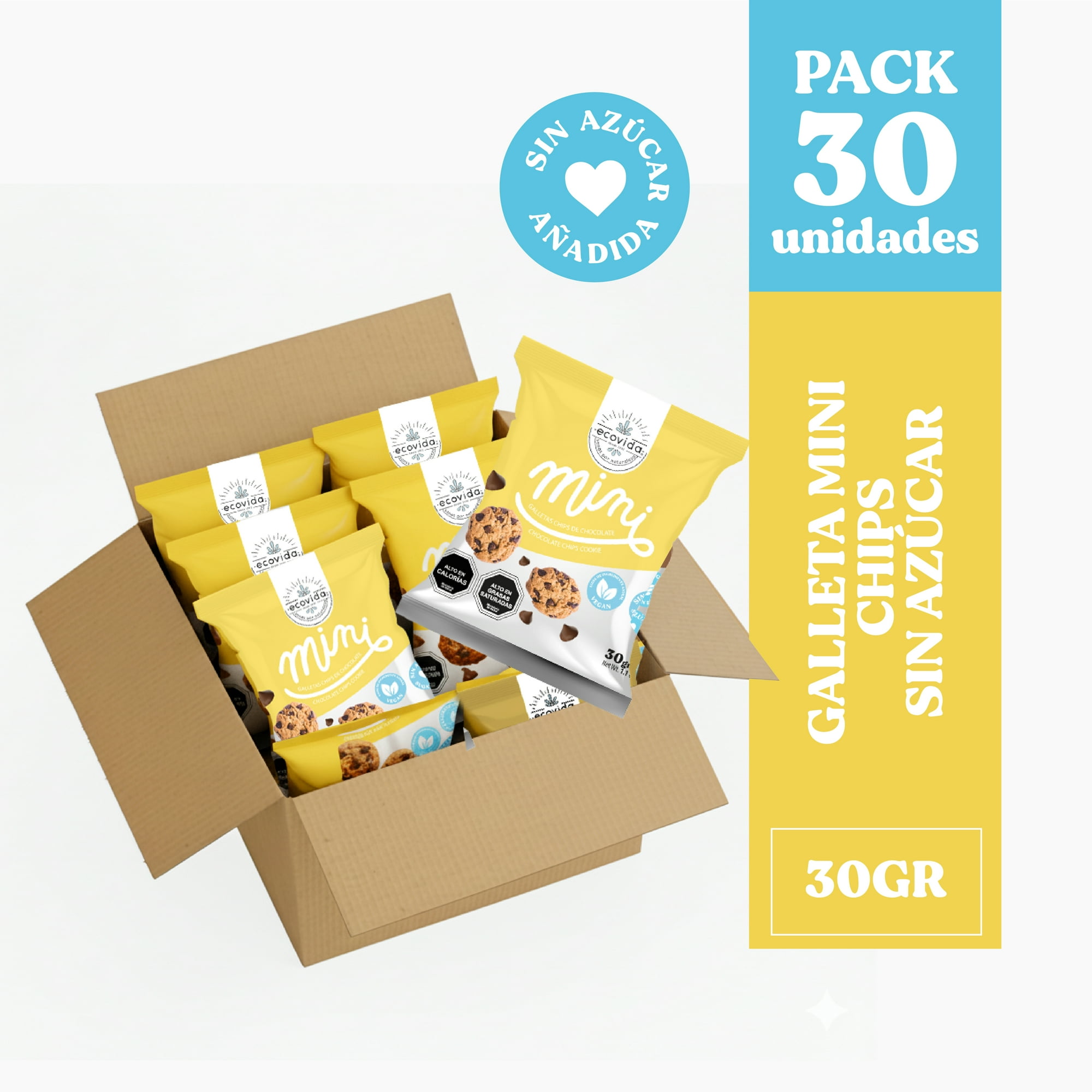 Ecovida S.a - Galleta Mini Chips Chocolate Sin Azúcar 30 Gr - Caja 30 Unid