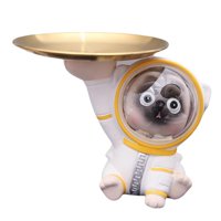 Bothyi - Bandeja De Almacenamiento De Estatua De Astronauta Pug Resina De Perro Para Sala De Estar Escritorio Blanco