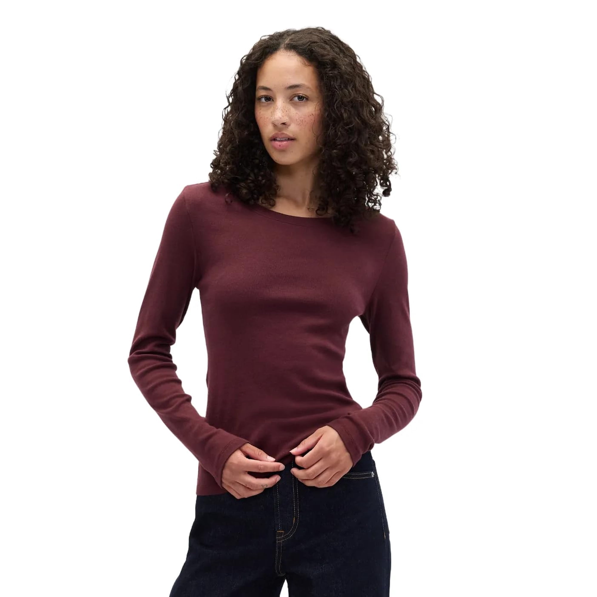 Top Gap Para Mujer, Manga Larga, Cuello Redondo, Tejido Rojo Toscano, Xxl