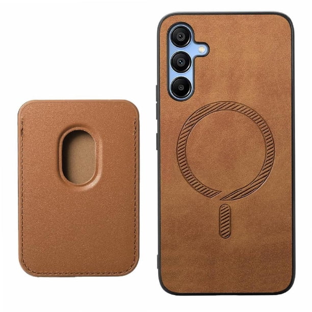 Funda de Cuero Magnética con Tarjetero para Samsung Galaxy A15 Cubierta Delgada Marrón