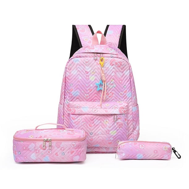 Girl Flower Printed Primary Junior High University Bookbag Lunch Bag Pencil Case 3pcs Backpack Sets Youth School Backpacks