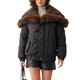 thumbnail image 1 of INSPIRE CHIC Chaqueta Recortada de Mujer con Ribete de Piel Sintética, Estilo Oversized, Forrada de Forro Polar, Ajustable, Grande, Negra, 1 of 6