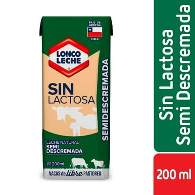 Leche Semidescremada Natural Sin Lactosa Caja 200 G Loncoleche