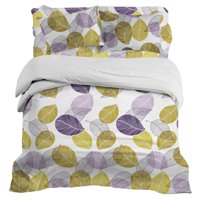 Doral - Plumón Sherpa + Sábana Microfibra 1.5 Plazas Blanco Hojas Azul Amarillo