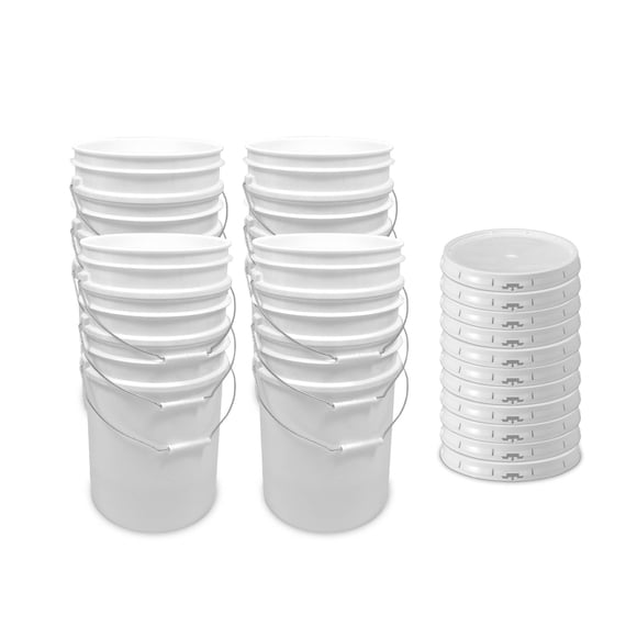 Cubo de 5 galones apto para uso alimentario, paquete electrónico, suministro, blanco con tapa, 12 un